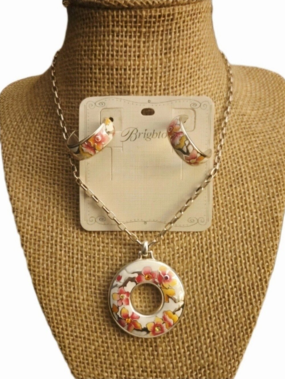Brighton Kyoto In Bloom Sakura Floral Enamel Necklace Earrings Set NWT
